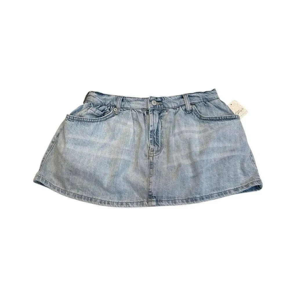 Free People We The Free Demi Denim Skort 28 Aura Blue Jean Mini Skirt Shorts